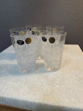 Vintage Bohemia Crystal Water Glasses Set of 6 Hand Cut 24% Lead Crystal NOS